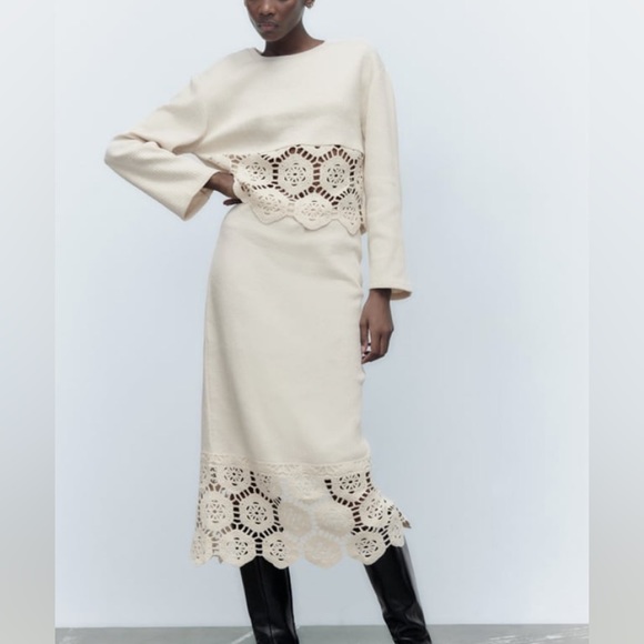 Zara pieces matching set crochet top skirt NWT